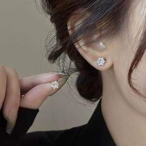 Sparkling S999 silver snowflake stud earrings with cubic zirconia for women