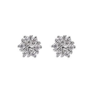 Sparkling S999 sterling silver snowflake flower stud earrings with white zircon stones