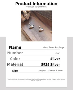 Detail showing S925 sterling silver oval stud earring dimensions 10mm x 5.2mm with screw back