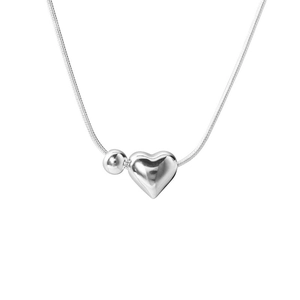 S925 sterling silver snake chain necklace featuring polished bead and heart pendant