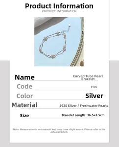 Detail view of S925 sterling silver curved tube bracelet with freshwater pearls
