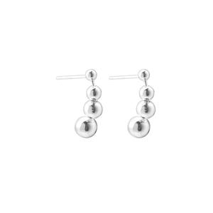Minimalist S925 sterling silver stud earrings featuring a curved row of four polished beads