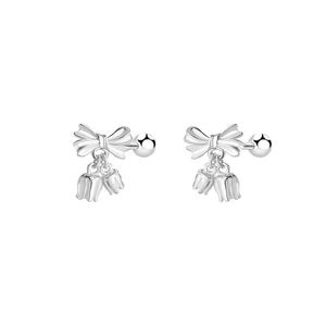 Elegant S925 sterling silver bowknot earrings with lily of the valley flower pendants