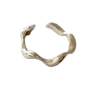 Minimalist S925 sterling silver wavy open ring with high-polished organic flowing texture