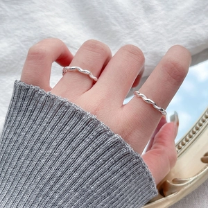 S925 Sterling Silver Minimalist Twisted Braided Open Ring For Women Fashion Adjustable Index Finger Ring Jewelry Plain Band