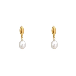 Élégantes boucles d'oreilles perles d'eau douce argent S925 et feuilles dorées