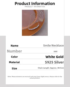 Detailansicht der S925 Sterlingsilber Lächeln Halskette mit Zirkon-Besatz und 40+5cm Kette