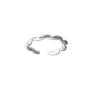 Minimalist S925 sterling silver braided twist open ring with a polished metallic finish
