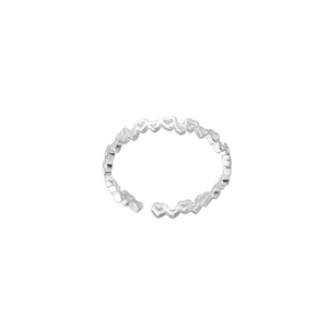 Minimalist S925 sterling silver open ring featuring a series of hollow heart patterns