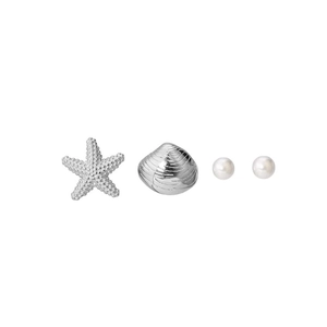 Set di orecchini S925 in argento a tema oceano con stella marina, conchiglia e perle
