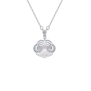 S925 sterling silver necklace with white chalcedony Ruyi lock pendant and zircon accents