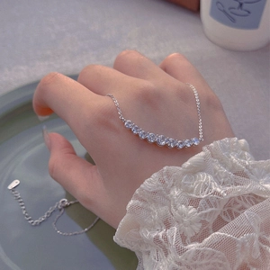 925 Sterlingsilber Smile Halskette Für Damen Minimalistisch Eingelegte Strass Schlüsselbeinkette Geometrische Gebogene Anhänger Halskette Schmuck Geschenk