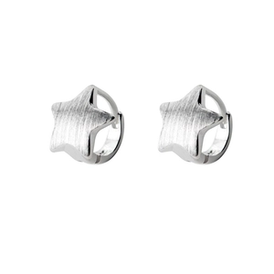 S925 sterling silver star-shaped hoop earrings with brushed metal finish for women