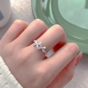 S925 Sterling Silver Bowknot Ring For Women Elegant Rhinestone Inlaid Adjustable Open Ring Sweet Luxury Fashion Jewelry Gift