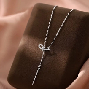 Collier lariat en argent sterling S925 avec pendentif symbole infini en zircon
