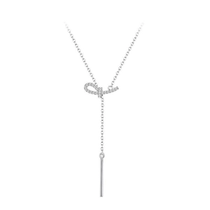 Collier en Y minimaliste en argent S925 avec nœud et pampille en zircon pour femme