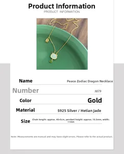 Détail du collier dragon en argent S925 avec pendentif en jade Hetian et gemme verte