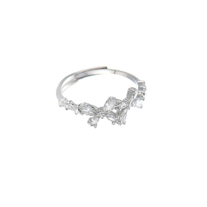 Elegant S925 sterling silver bow ring with sparkling cubic zirconia in an adjustable open design