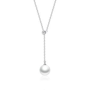 Élégant collier en argent sterling S925 en forme de Y avec un pendentif perle blanche