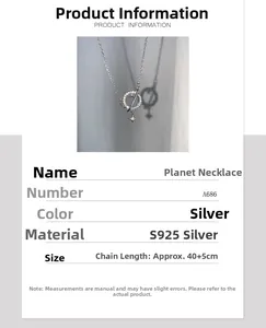 Detailed S925 sterling silver planet necklace specifications and length 40+5cm