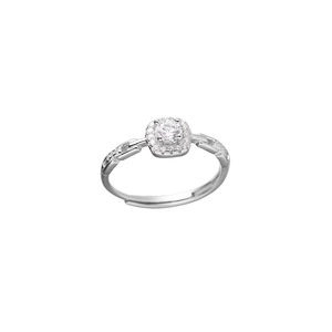 S925 sterling silver square halo ring with adjustable chain band and brilliant zircon