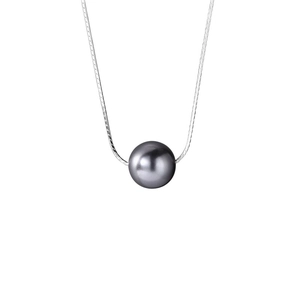Elegant S925 sterling silver snake chain necklace featuring a glossy dark grey round pearl