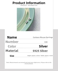 Spécifications de taille des boucles d'oreilles souris en argent avec zircons