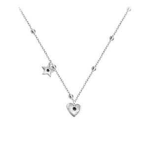 Collier S925 en argent sterling avec pendentifs cœur étoile et zircons noirs