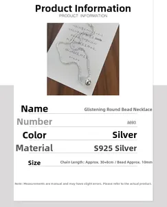Detailed size parameters of S925 sterling silver ball necklace with 10mm bead
