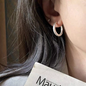 925 Sterling Silver Hoop Earrings Minimalist Frosted Brushed Matte Geometric Round Ear Buckle Jewelry For Women Daily Wear