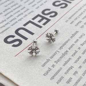 Minimalist S925 sterling silver cross stud earrings with screw backs and vintage finish