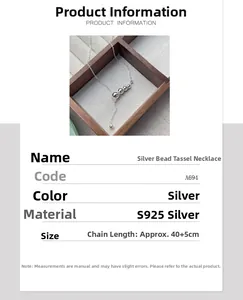 Makroaufnahme der S925 Sterling Silber Kugelkette mit Größenangaben und Parametern