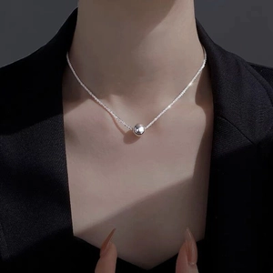 S925 Sterling Silver Sparkling Bead Pendant Necklace Minimalist Elegant Clavicle Chain Jewelry For Women Daily Dating Wear