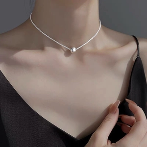 Minimalist S925 sterling silver ball necklace with polished bead pendant for women