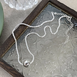 Elegant S925 sterling silver beaded necklace with polished silver ball on vintage tray