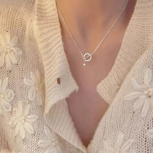 S925 sterling silver planet necklace with sparkling hollow ring and star pendant charm