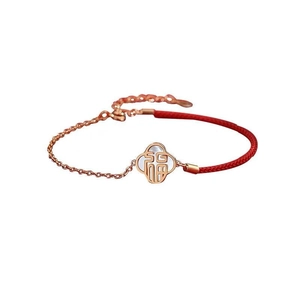 Bracelet en argent S925 avec corde rouge et pendentif nuage Fu en or rose