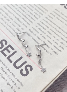 Detailed view of S925 sterling silver tassel earrings with shimmering star pendants
