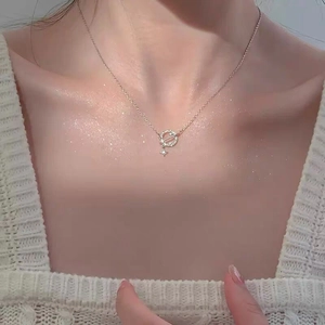 Minimalist S925 silver planet necklace for women with star pendant and zircon stones