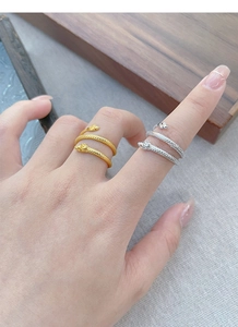 Detail of S925 silver coiled dragon ring with fine scale engraving in gold and silver