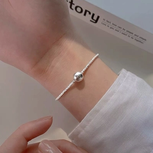 Minimalist 925 Sterling Silver Bracelet Shimmering Gypsophila Chain With Polished Round Bead For Women Elegant Adjustable Daily Jewelry Gift