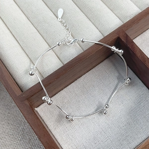 Minimalist S925 sterling silver beaded knot bracelet with adjustable lobster clasp