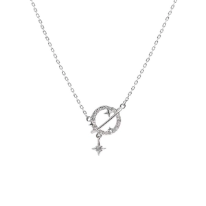 S925 sterling silver planet necklace with star pendant and sparkling zircon crystals