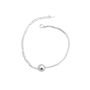 Elegant S925 sterling silver beaded bracelet with polished sphere and frosted chain texture