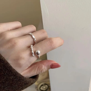 925 Sterling Silver Open Adjustable Ring For Women Minimalist Design Polished Ball Beaded Fashion Finger Ring Jewelry