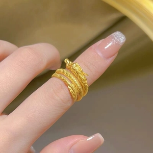 S925 Sterling Silver Vintage Coiled Dragon Ring For Women Zodiac Dragon Year Adjustable Wrap Finger Ring Chinese Style Fashion Jewelry Gift