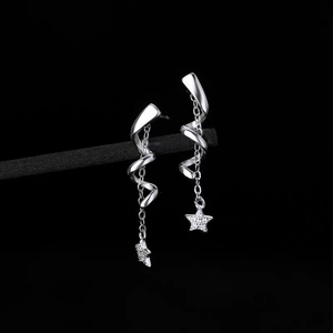 S925 sterling silver rotating spiral earrings with tassel star pendants and zircons