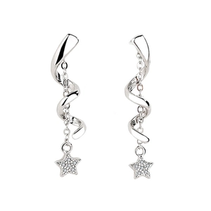 S925 silver rotating star tassel earrings with spiral design and sparkling cubic zirconia