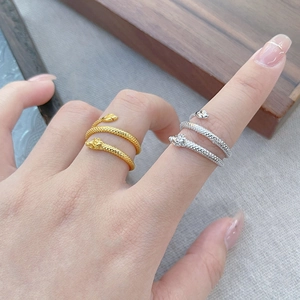 Retro S925 sterling silver triple wrap dragon ring in gold and silver finish