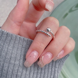 Minimalist S925 sterling silver open ring with polished beads worn on index finger